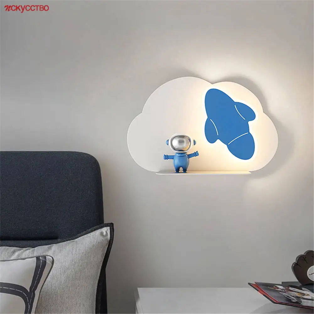

Creative Clouds Cosmonaut Shelf Wall Lamp For Kids Study Bedroom Bedside Living Room Sofa Decoration Sconce House Night Lights