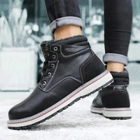 mens boots flat winter walking shoes plush warm business artificial leather round toe lace up sneakers