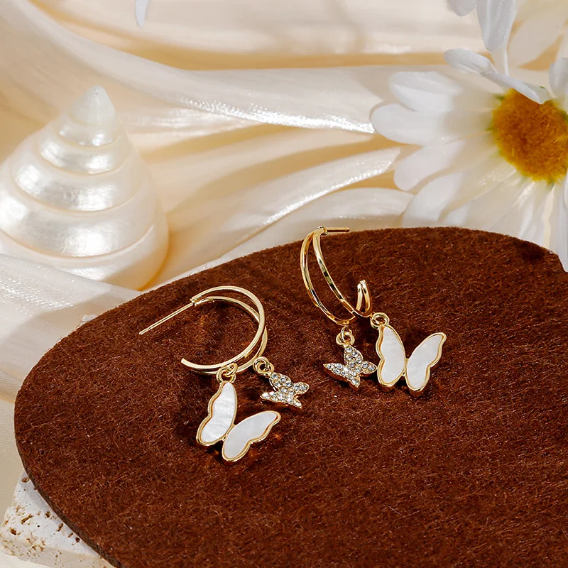 

Dainty C Shaped Butterfly Drop Earrings For Women Gold Color Metal Crystal Long Tassel Earrings Girls Party Wedding Jewelry