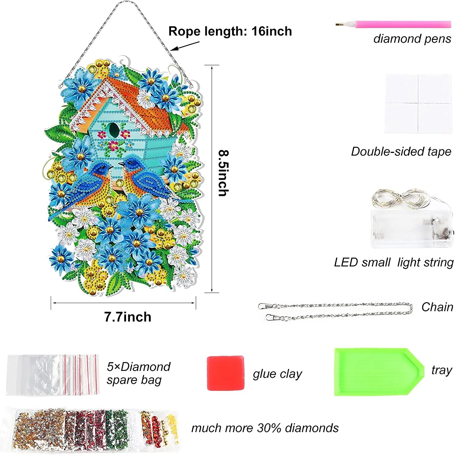 Алмазная картина сделай сам Пасхальный кролик домик-фонарь гирлянда мозаика
