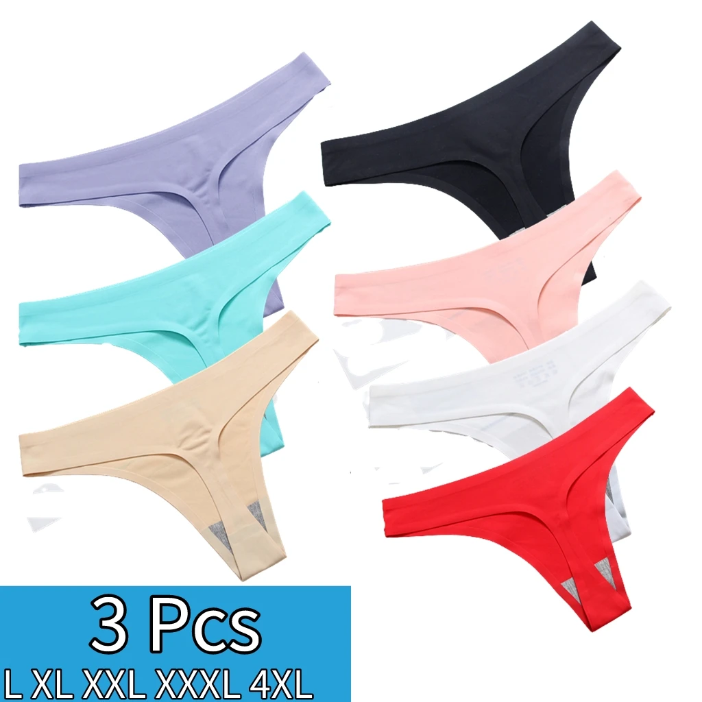 

3PCS 4xl Plus Size Sexy Women Thongs Silk Thin 2022 New Fashion Female Underwear XL XXL XXXL трусы женские Ladies G-strings