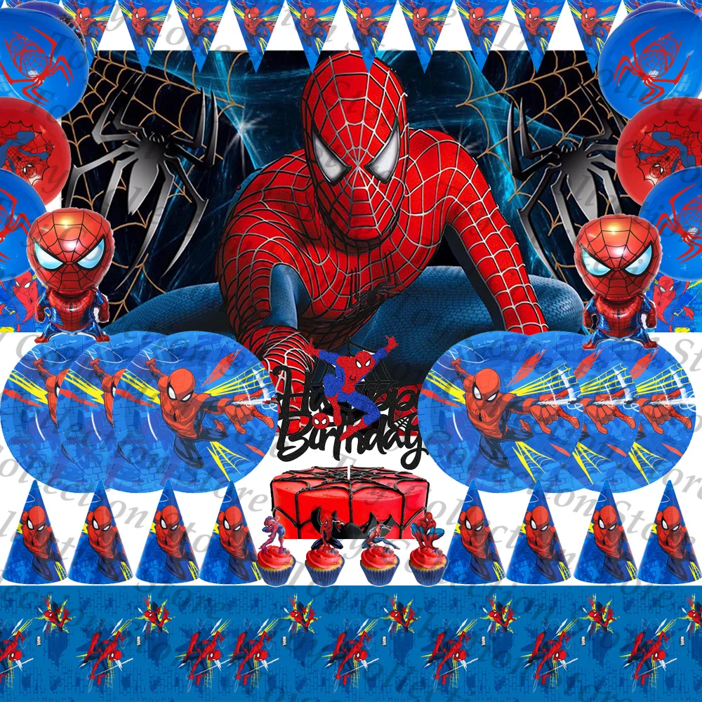 

Theme Spider Superhero Boy Fans Favors Party Supplies Children's Birthday Decoration Tableware Paper Plate Cup Cake Topper Gifts