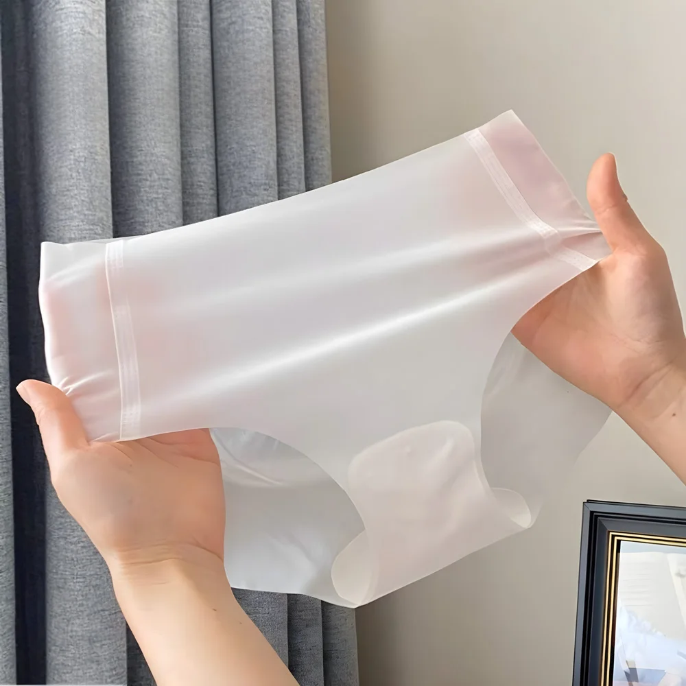 Women's Panties Ice Silk Seamless Sexy Underwear Ultra-thin Transparent Stretch Briefs High Waist Comfortable Lingerie M-XL