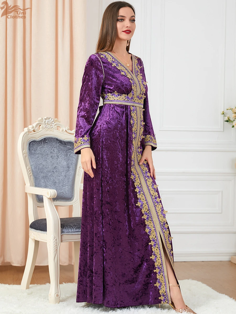Осеннее бархатное мусульманское платье Абая для женщин кружевное длинное макси