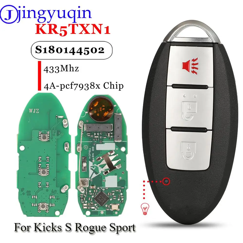 

jingyuqin KR5TXN1 S180144502 Proximity Smart Key Fob 433MHz 4A 285E3-5RA0A For Nissan Kicks S Rogue Sport 2018 2019+ 3Buttons