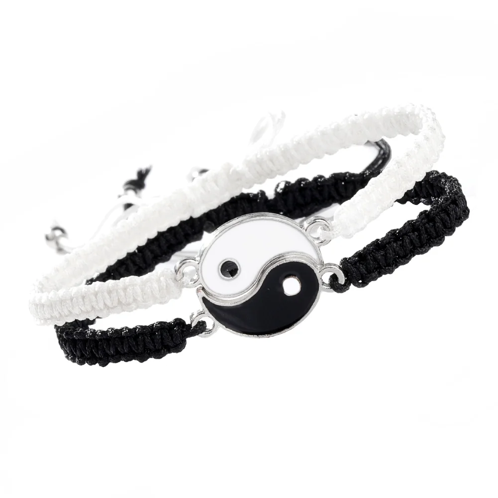 

2pcs Tai Chi Yin Yang Couple Bracelets for Women Men Adjustable Braided Rope Chain Charm Bracelet Lover Jewelry BFF Friendship
