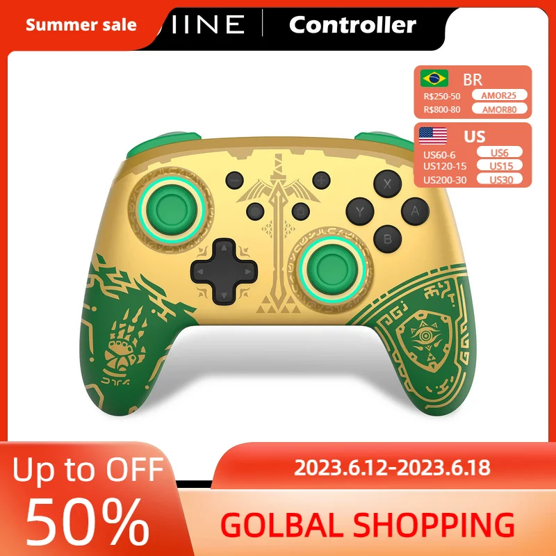 IINE Golden-Green Wireless Wake Up NFC Controller Compatible Nintendo Switch/OLED