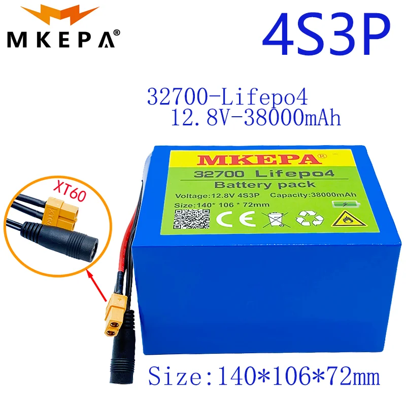 

32700 Lifepo4 Battery Pack 4S3P 12.8V 38Ah 4S 40A 100A Balanced BMS for Electric Boat and Uninterrupted Power Supply 12V