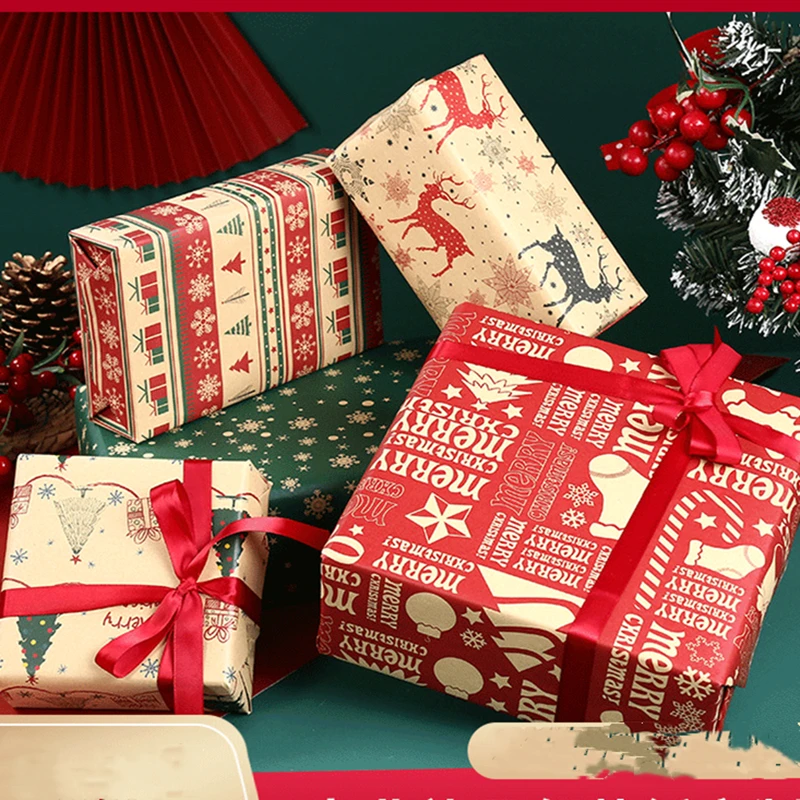 

2Pcs Elk Sleigh Christmas Tree Snowman Gift Wrapping Paper Christmas Gift Wrapping Paper Gift Box Packing Supplies