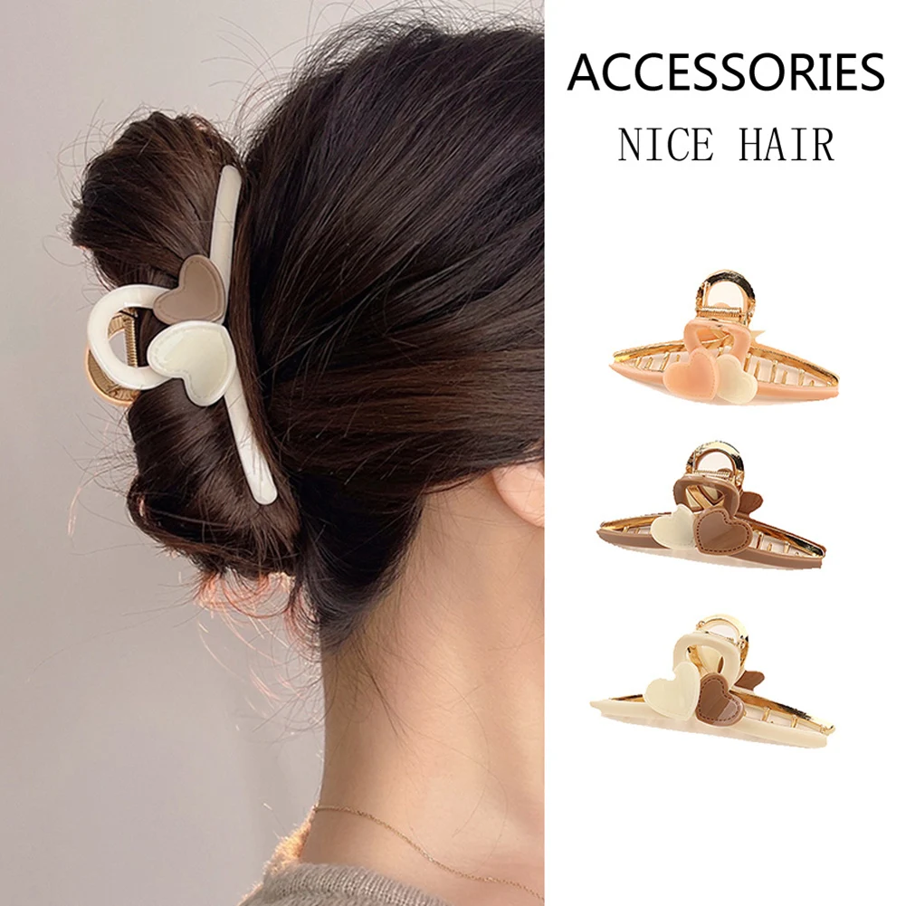 

Heart Clip Milk Tea Color Love Grip Back Of Head Shark Hair Clip Elegant Acrylic Hair Claws Sweet Barrette Girl Hair Accessories