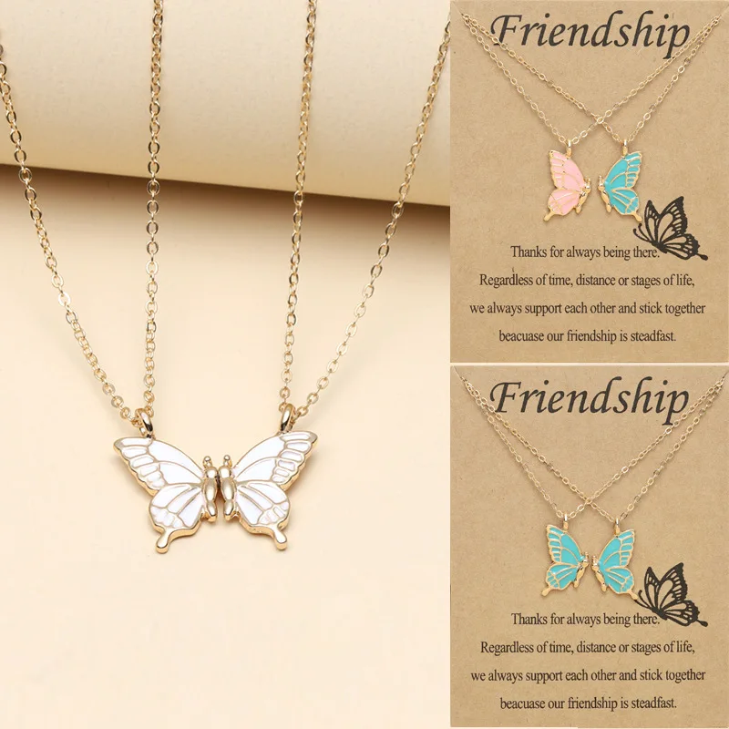 

Bohemian Colorful Butterfly Magnet Couple Necklace Fashion Sweet Angel Wings Collar Chain Friendship Card Good Friends Jewelry
