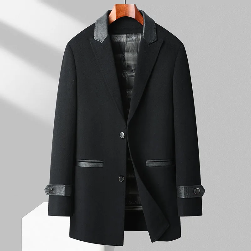 

70% Wool Overcoat Men's Autumn Winter High Quality Reversible Woolen Jacket Detachable down Feather Liner Mid-Length Trench Coat