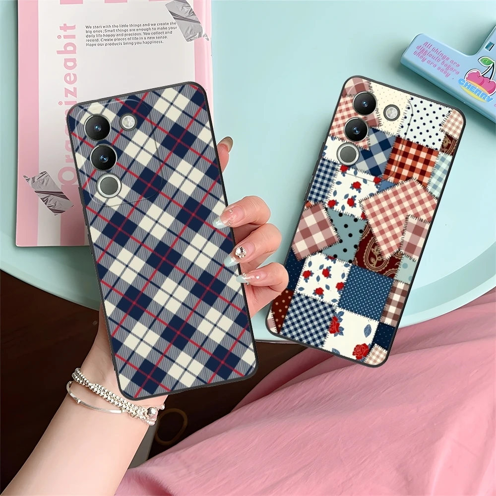 Lattice Grid Texture Mobile Cell Phone Case for VIVO Y95 Y93 Y31 Y20 V19 V17 V15 Pro X60 NEX Black Soft Cover Shell