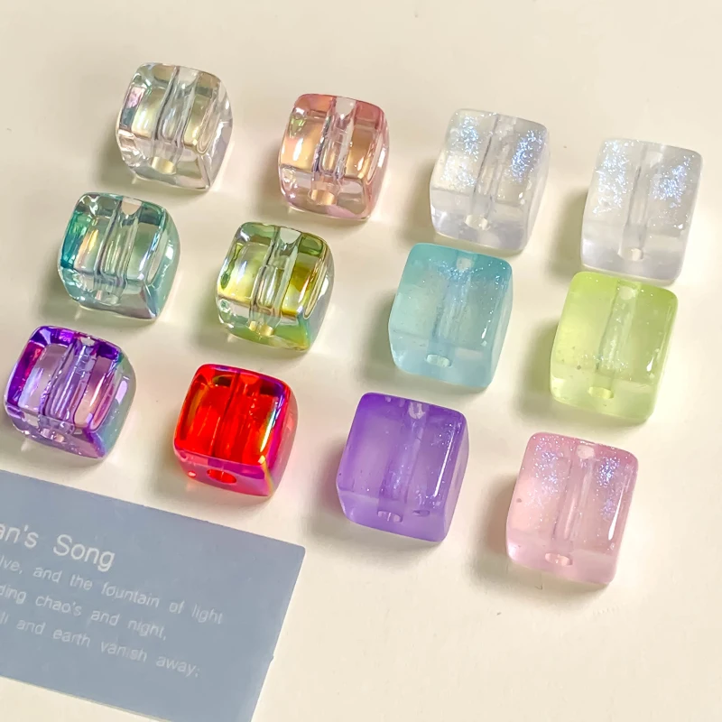 

Clear Graduated Color Square Acrylic Beads Diy Handmade Earring Accessories Supplies for Jewelry Making Pendant Bracelet 10pcs