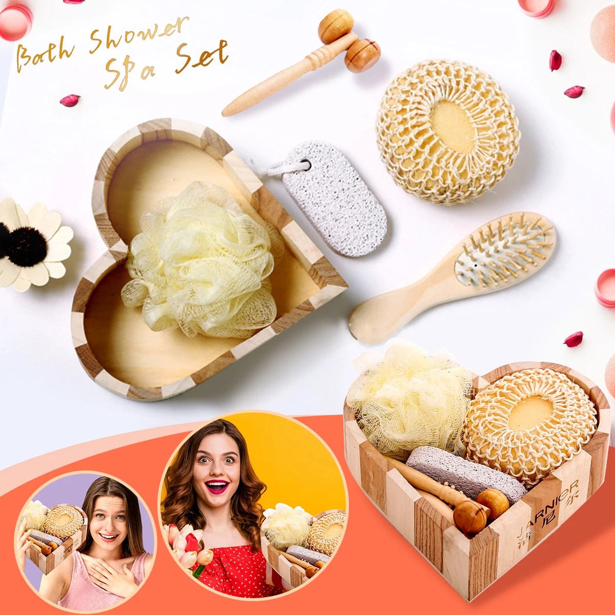 Подарочный набор из 6 предметов для ванны спа душа деревянный массажа лица