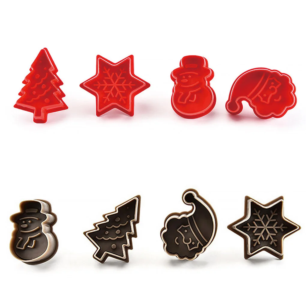 

4 Pieces Christmas Cookie Molds Xmas Tree Chocolate Cake Mould Biscuit Desserts DIY Trays Festival Party Bakeware Gray