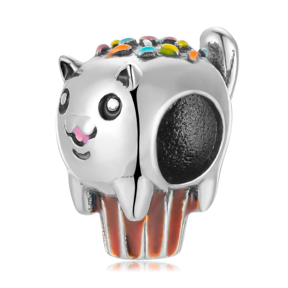 

Cute Animal Cat Cake Bead fit Women Bracelets & Necklaces Lady Jewelry Authentic 925 Sterling Silver Charm Girl Gift