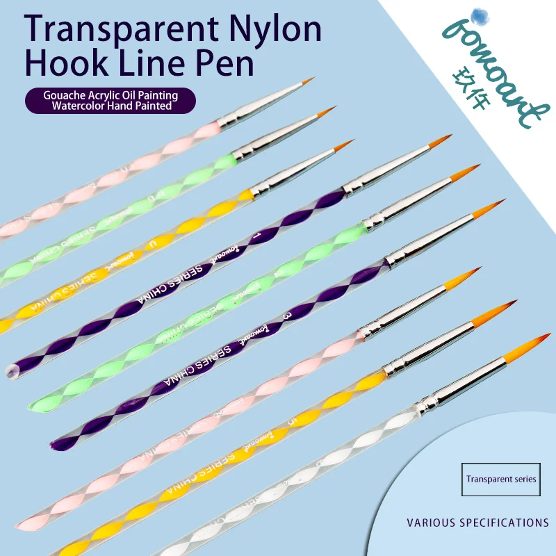 

9 Piece Very Fine Tip Art Paint Brush Nylon Hair Watercolor Transparent Color Rod Hook Line Pen drawing Free shipping