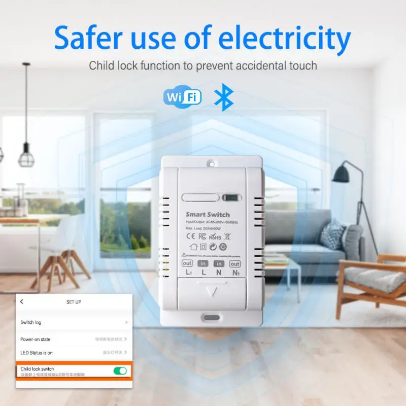 

TUYA Smart WiFi Switch Support Bluetooth Direct Connection Phone Voice Remote Control Switch Modifications 20A With Metering