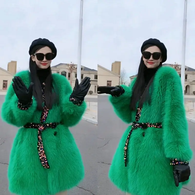 Winter Clothes Women 2022 Fashion Long Sleeve Female Double Face Wool Leather Coats Trend Faux Fur Mid-length Jacket Fashion