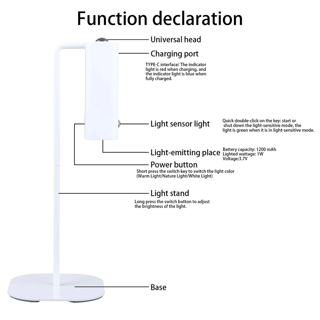 

Eye-Caring Night Light Bedroom Touch Reading LED Desk Lamp Dimmable Table Lamps Rotatable Clip Flashlight Study