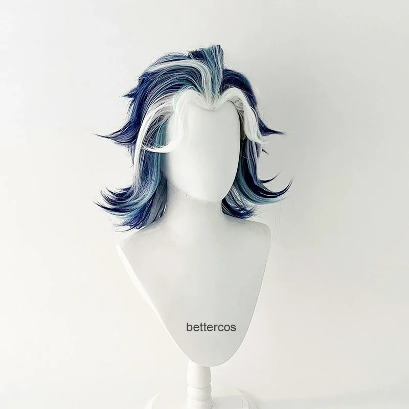 Парик для косплея Taiju Shiba зачесанные назад смешанные синие короткие термостойкие