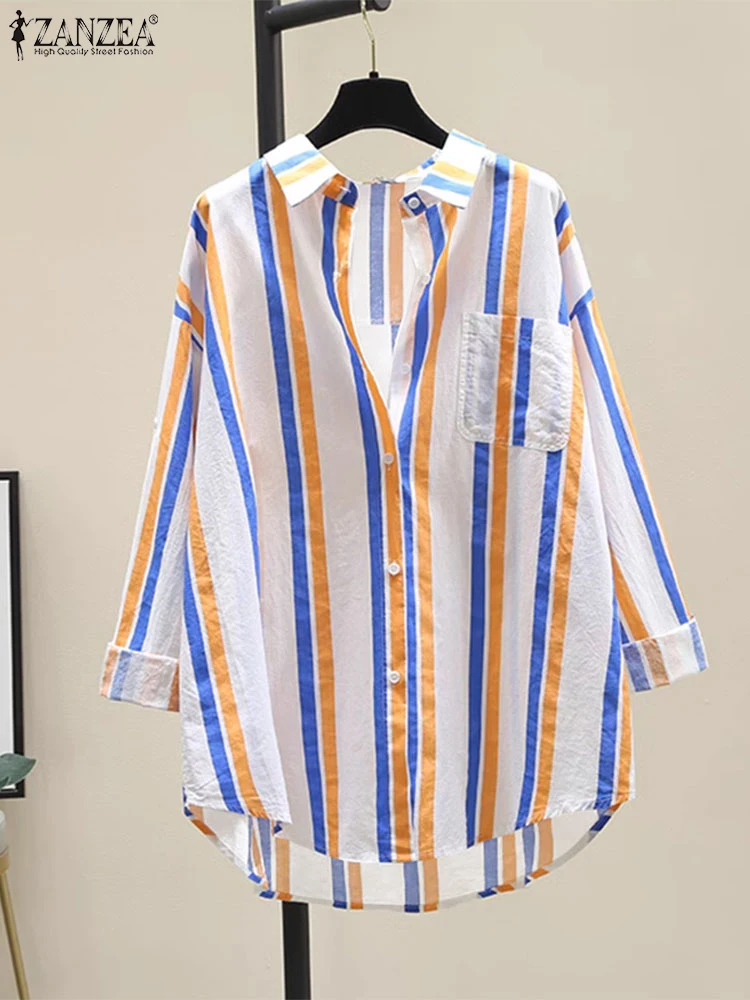 Женская Осенняя офисная блузка с длинным рукавом полосатая рубашка ZANZEA