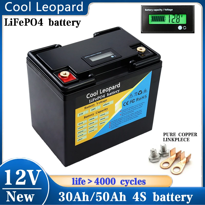 

New 12V 30Ah 50Ah LiFePo4 Battery Pack Built-in BMS,for RV Searchlight LED Lamps 12.8V Electric Tools Battery 4000 Cycles