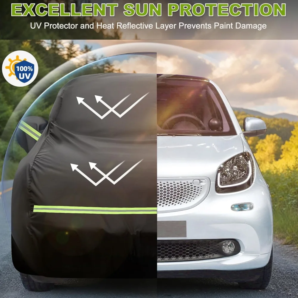 Фото 210T уличные водонепроницаемые автомобильные чехлы на заказ для Benz Smart Fortwo W451 2007-2023 с ветрозащитными лентами на молнии для снега и дождя №2