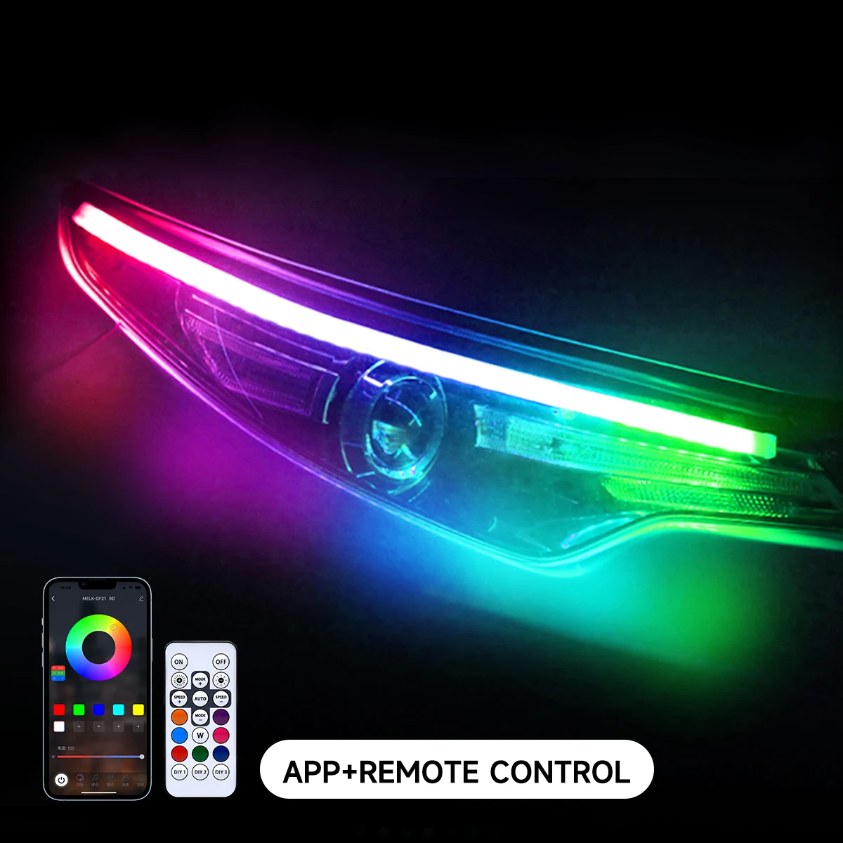

2 шт. светодиодные автомобильные дневные ходовые огни Drl с указателем поворота, супер яркий многофункциональный светильник с дистанционным управлением через приложение, декоративная лампа