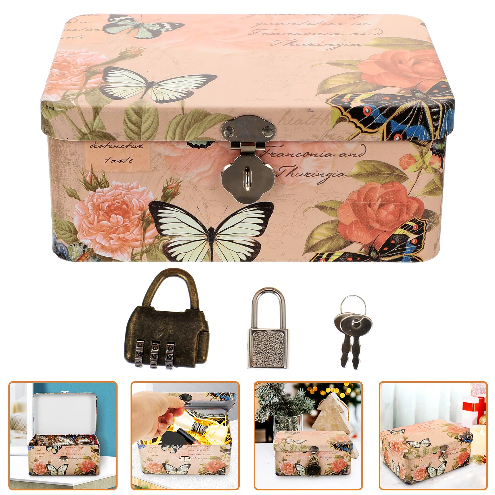 

Box Storage Metal Tin Case Iron Locktreasure Small Tinplate Money Container Cash Desktop Empty Candychest Tins Decorative