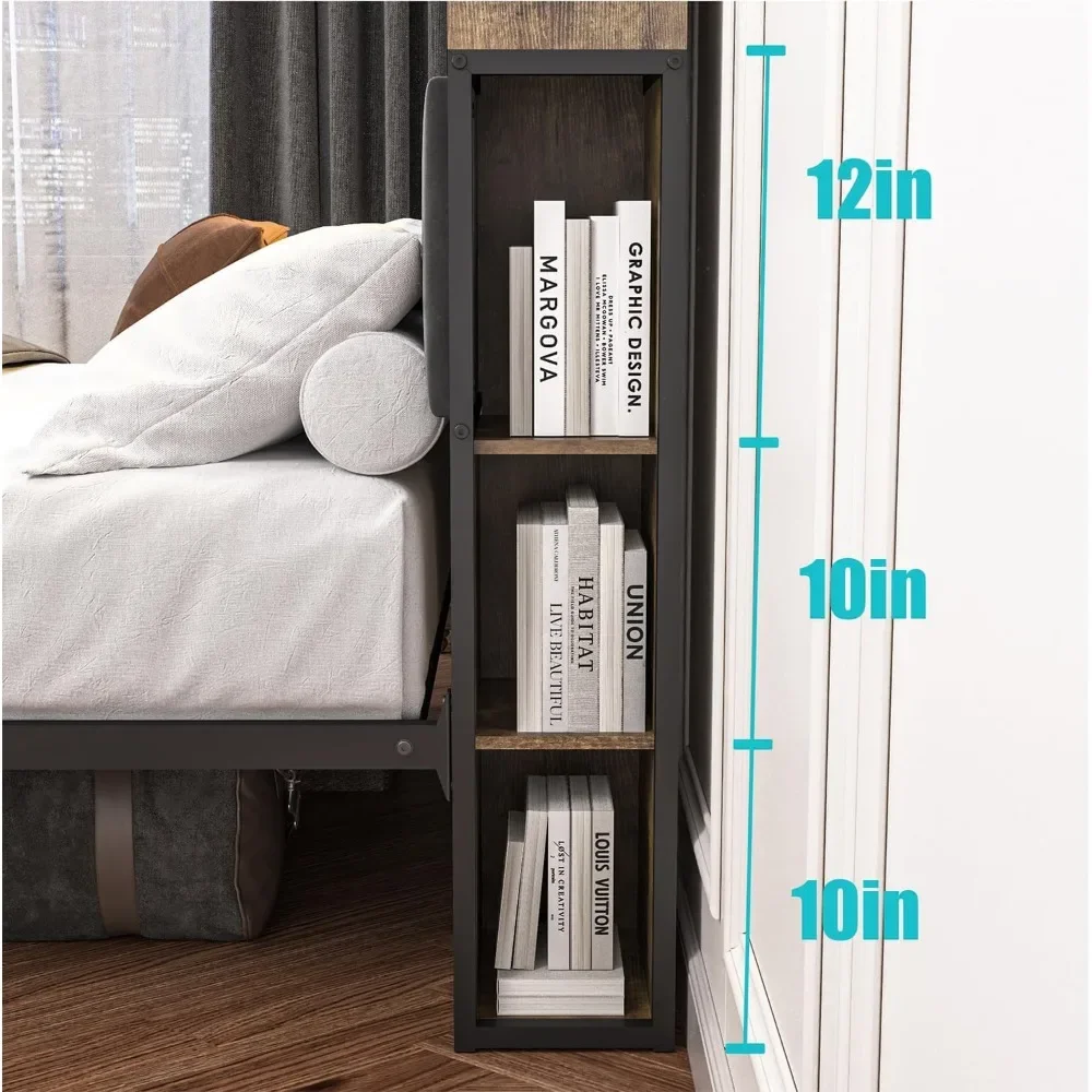 Каркас кровати с книжным шкафом для хранения изголовьем и 2 ящиками