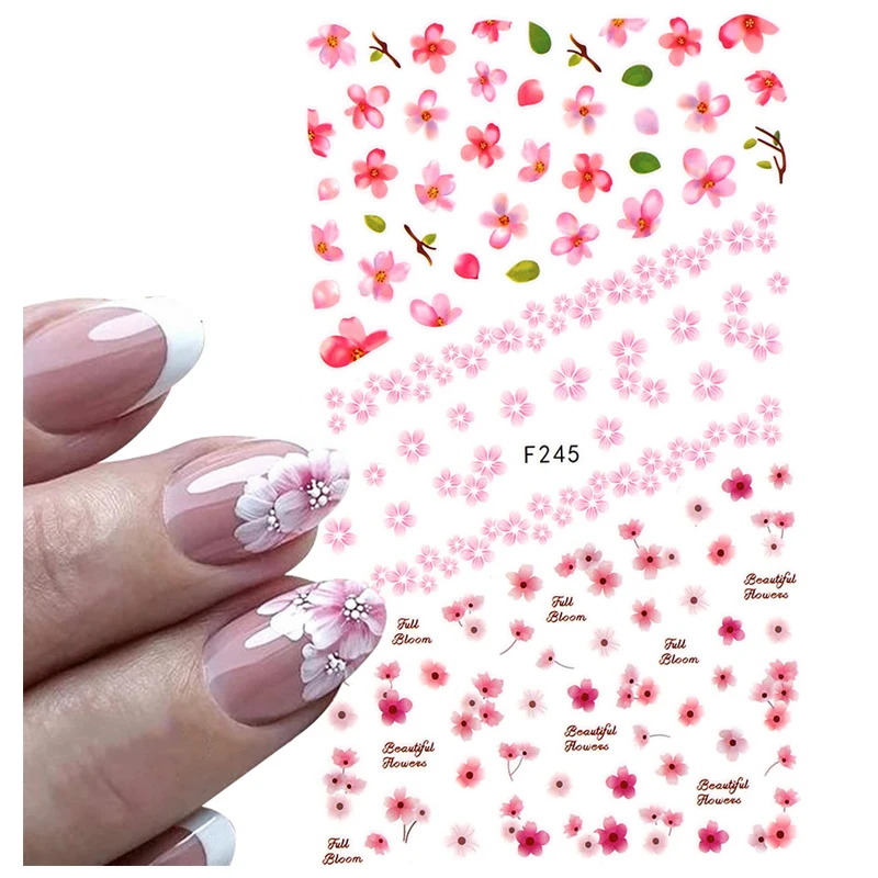 

Back Glue Stickers Pink Flowers Plum Sakura Cherry Blossom Nail Decals Decoration For Nail Art Manicure Beauty