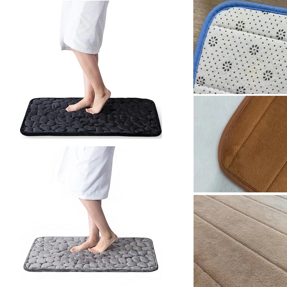 

Cobblestone Embossed Bathroom Bath Mat Coral Fleece Non-slip Carpet In Bathtub Floor Rug Shower Room Doormat Memory Foam Pad
