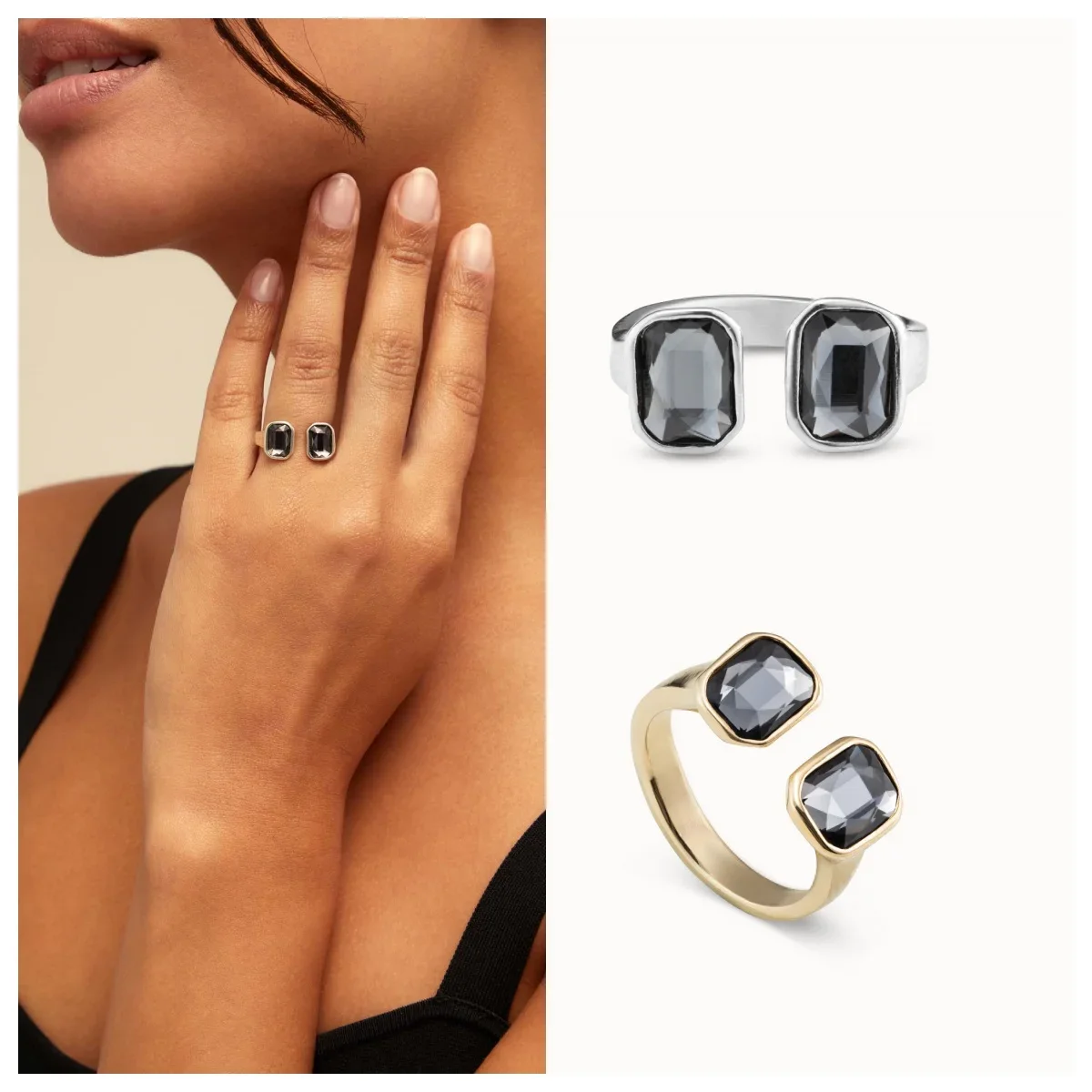 Роскошное открытое кольцо с испанским Unode50 2024 прямоугольное серое