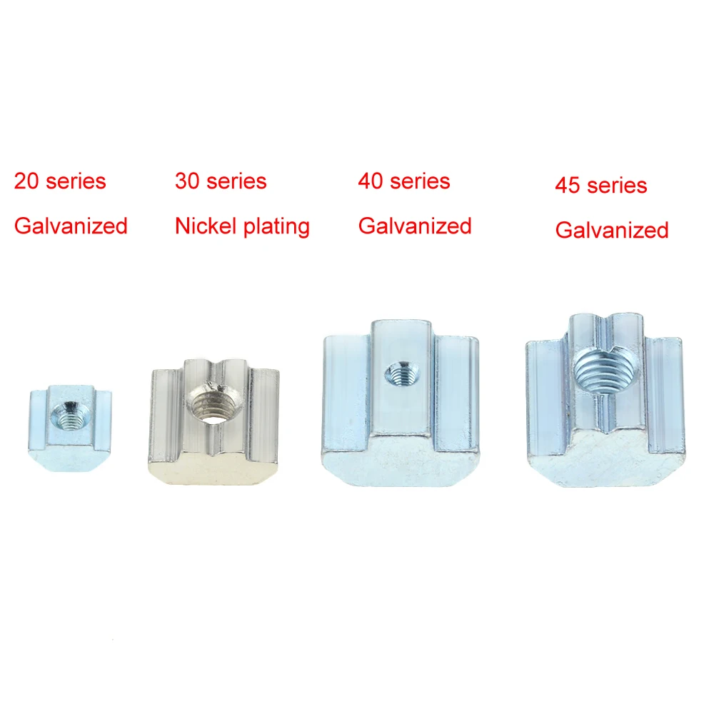 

50pcs Aluminum Extrusion T Block Square Nuts M3 M4 M5 M6 M8 M10 Sliding Hammer Nut for Fastener Profile 2020 3030 4040 4545