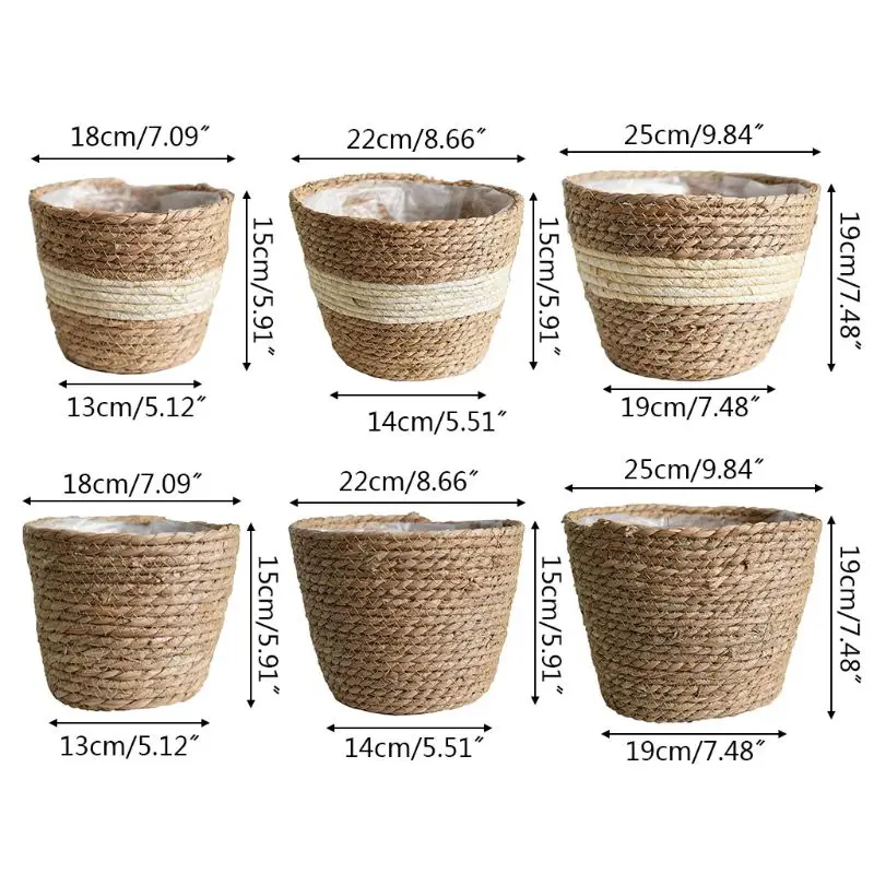 

P82C Nordic Handmade Straw Storage Basket Indoor Outdoor Flower Pot Plant Container