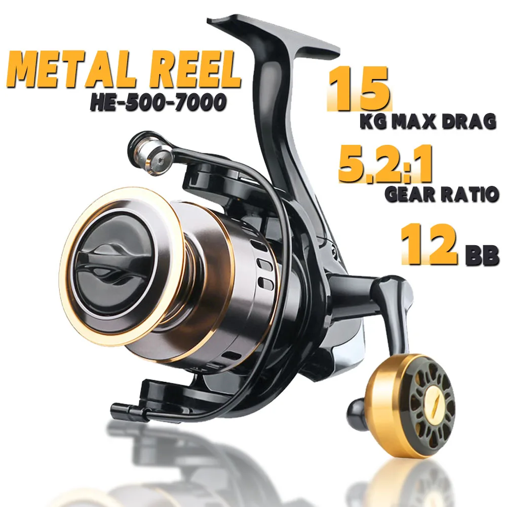 

Fishing HE500-7000 Max Drag 15kg 5.2:1 High Speed Metal Spool Spinning Reel Saltwater Reel Carp Fishing