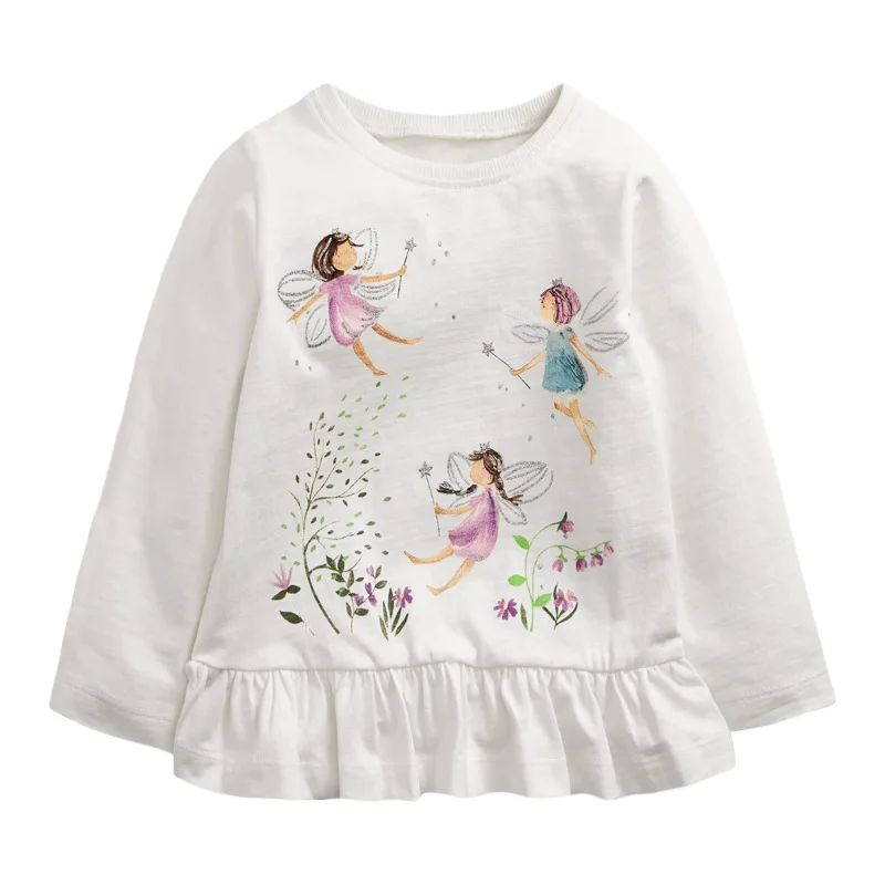 

Little maven 2022 Baby Girls Long Sleeves T-shirt Flower Fairy Lovely Autumn Cotton Tops Comfort for Kids 2-7year
