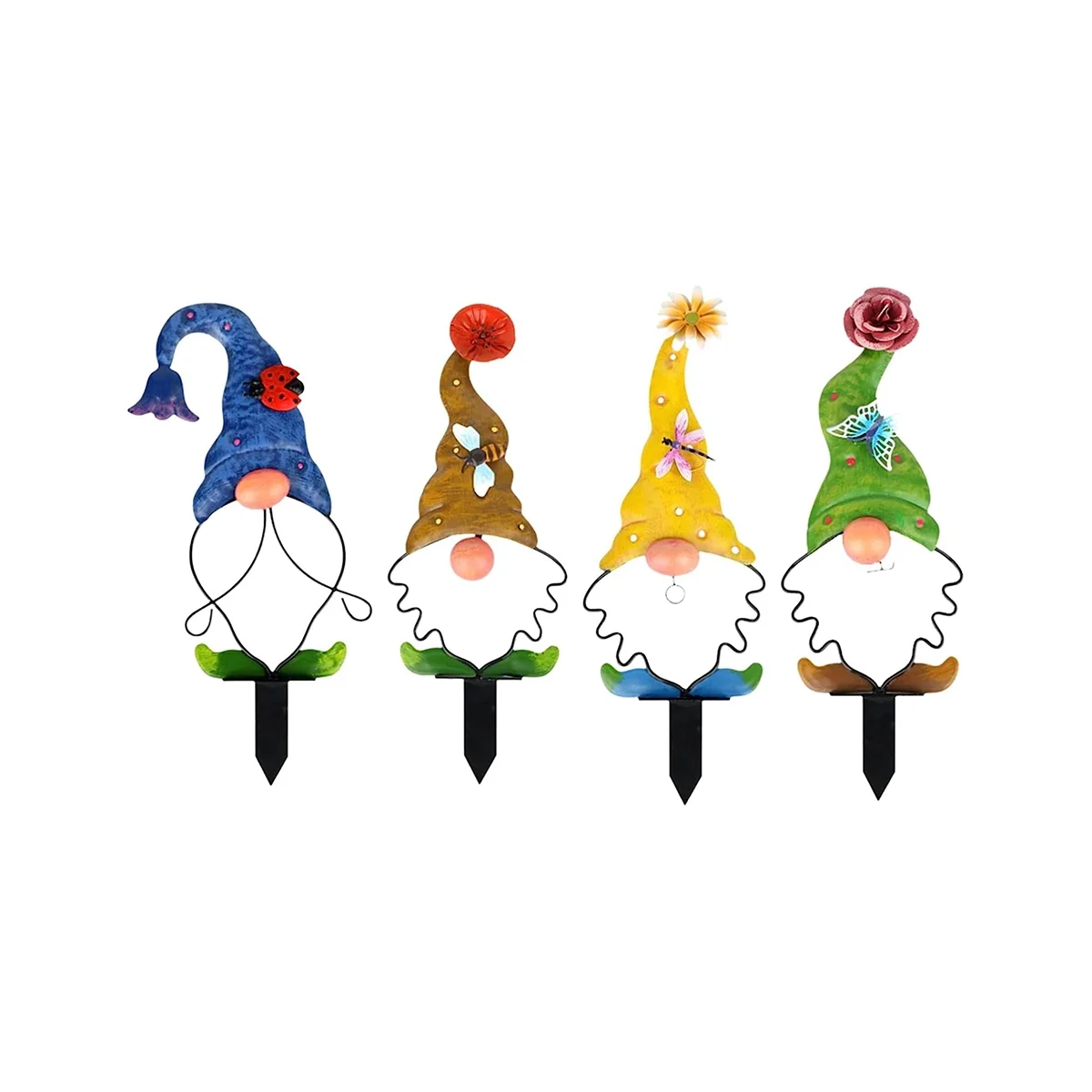 

Garden Gnome Stake Decoration Metal Yard Art Outdoor Statue Decor for Lawn Patio Pathway (4 Pieces)