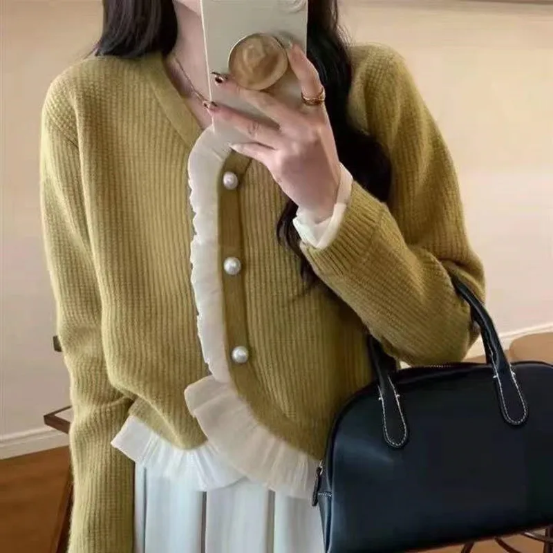 Женский Тонкий кашемировый кардиган с V-образным вырезом однобортный Свободный