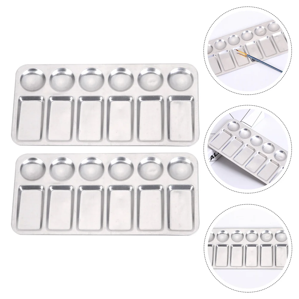 

2 Pcs Oil Palette Stainless Steel Color Mixing Plates Drawing Trays Watercolor Pigment Painting Student