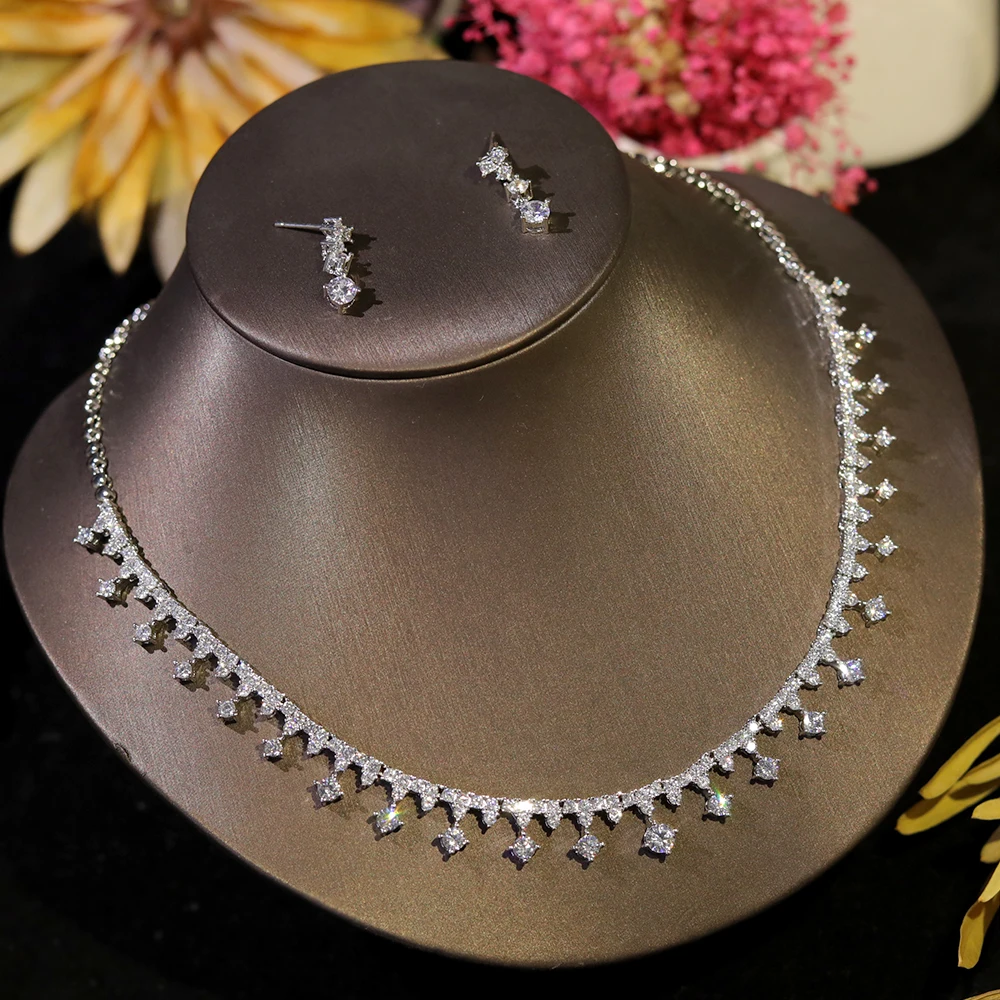 2024 роскошный дизайн белое ожерелье с микро-паве циркониевое комплекты ювелирных
