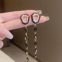 korean new design geometric tassel earring for girl hollow inlaid aaa cubic zircon stud earrings anniversary jewelry pendant