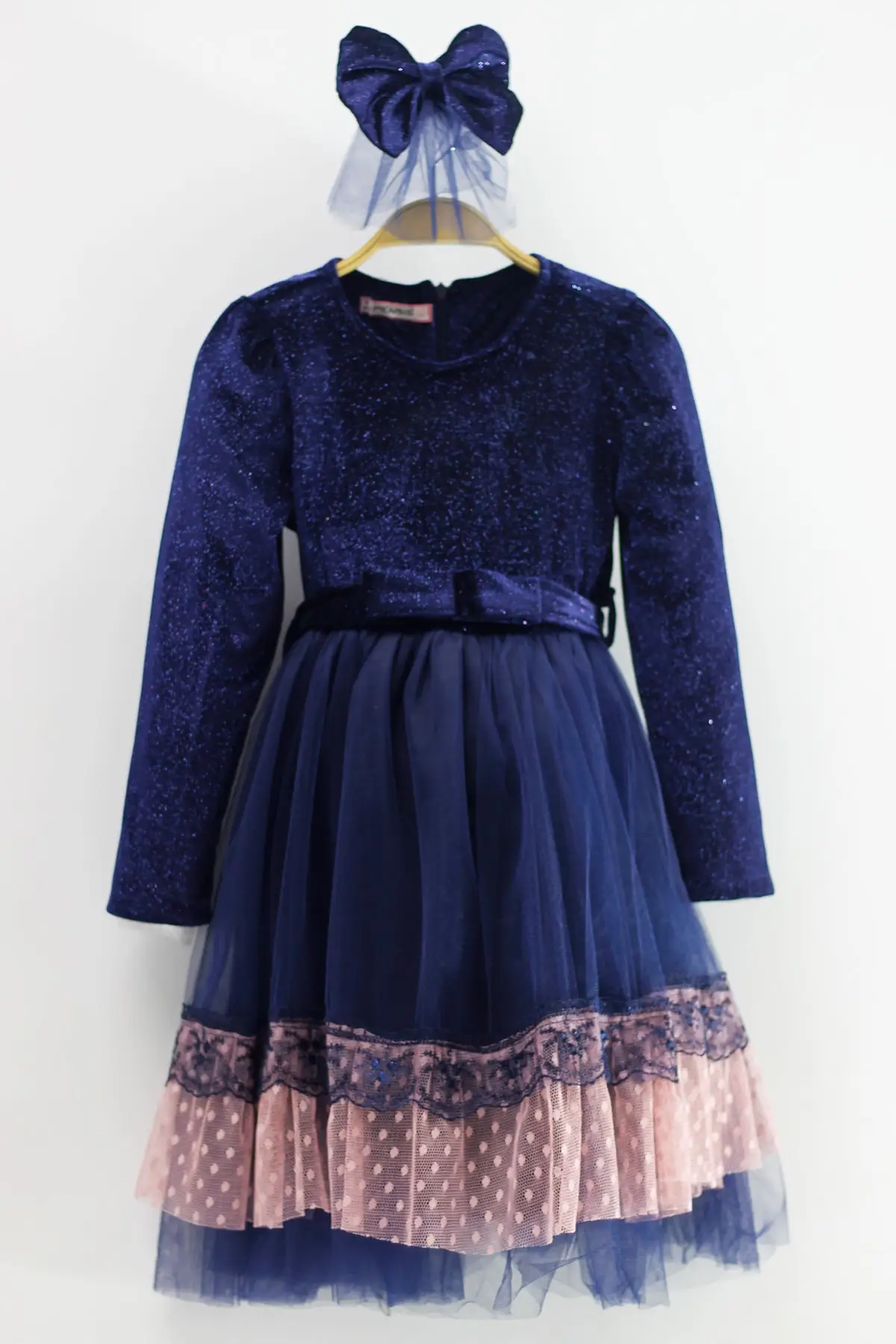 

Женское бархатное платье до колена, темно-синяя одежда из тюля