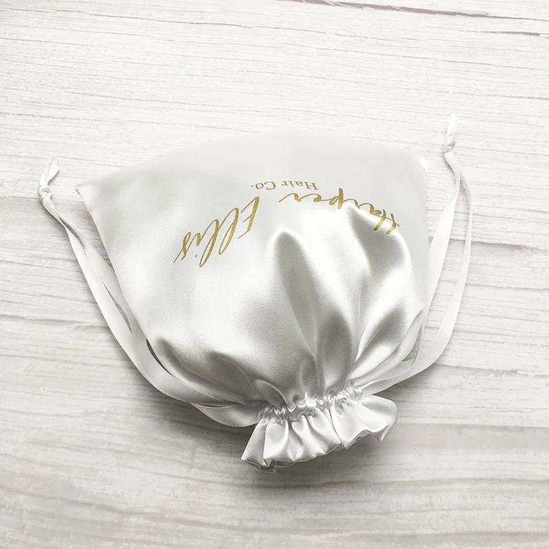 Custom Logo Satin Gift Packaging Bags High-quality Black Silk Drawstring Pouch Hair Wigs Jewelry Shoe Dustproof Sachet 20pcs