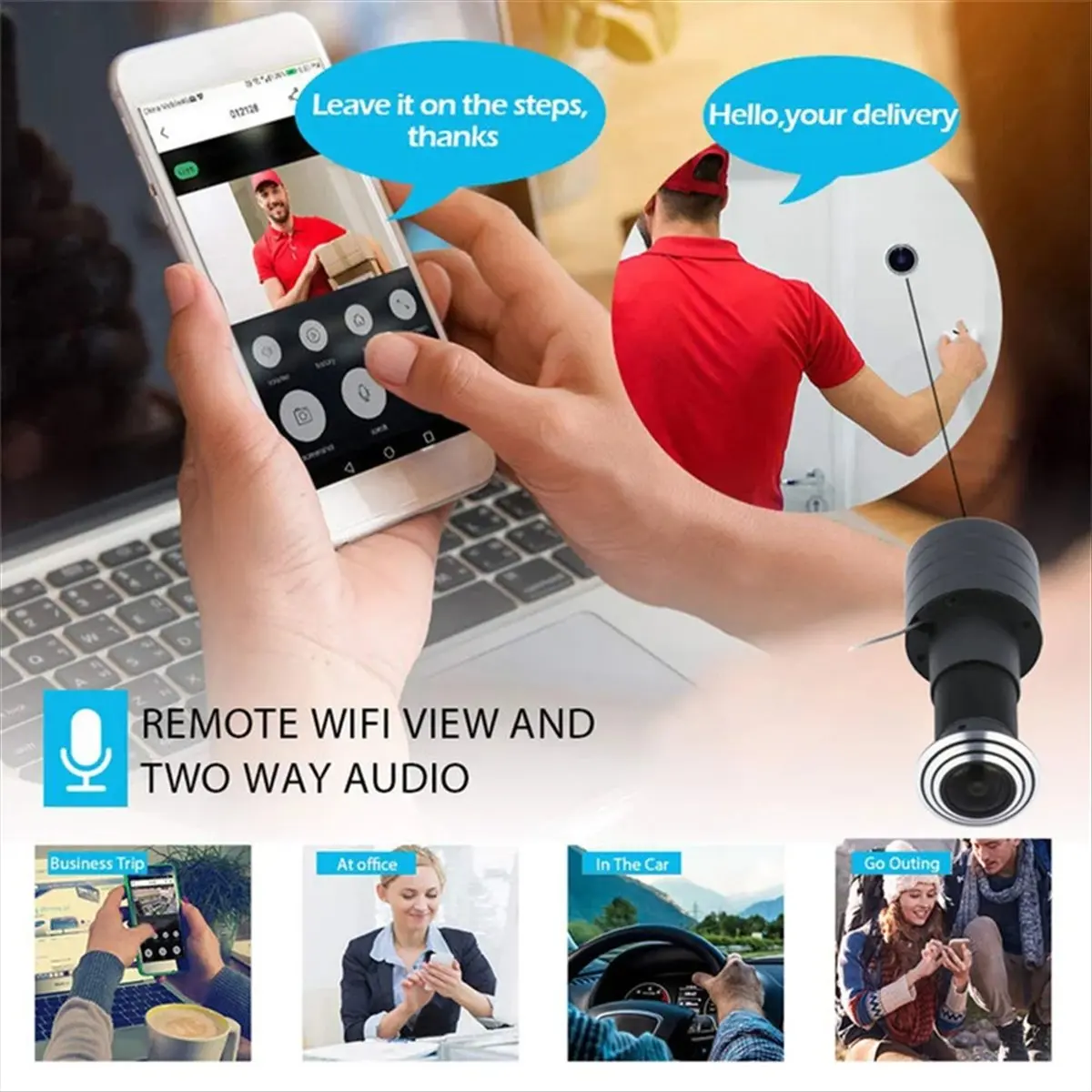 Фото Tuya Wi-Fi дверной глазок камера мини-глазок дверной Wi-Fi IP-камера 1,6 мм широкоугольный аудио-рыбий глаз встроенный динамик вилка европейского стандарта №2
