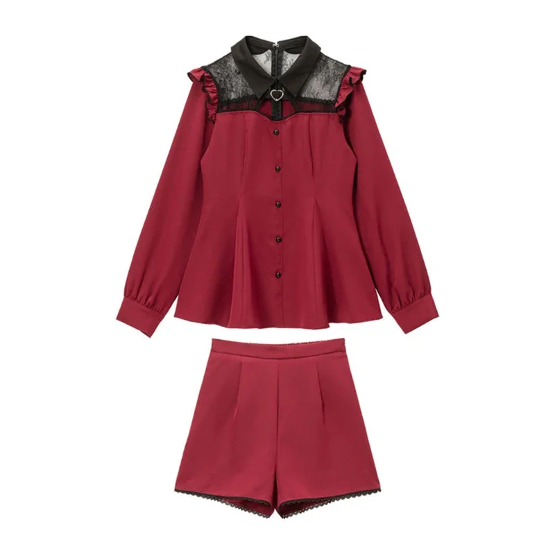 Кружевная блузка с длинным рукавом в японском стиле приталенная рубашка