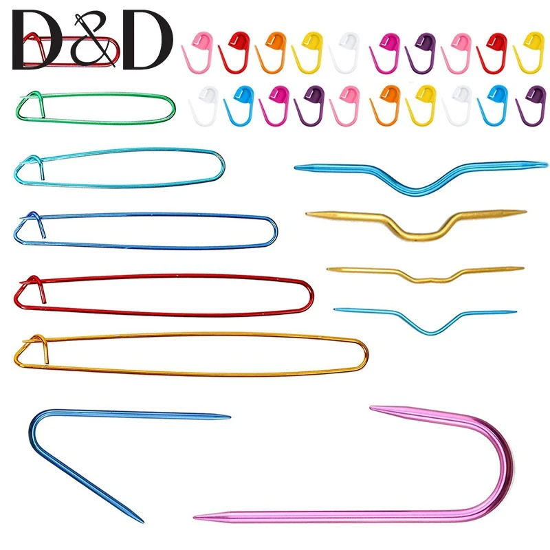 

12Pcs Aluminum Knitting Needles Yarn Stitch Holders Bent Tapestry Yarn Needles with Stitch Markers for Blankets Weaving Quilting