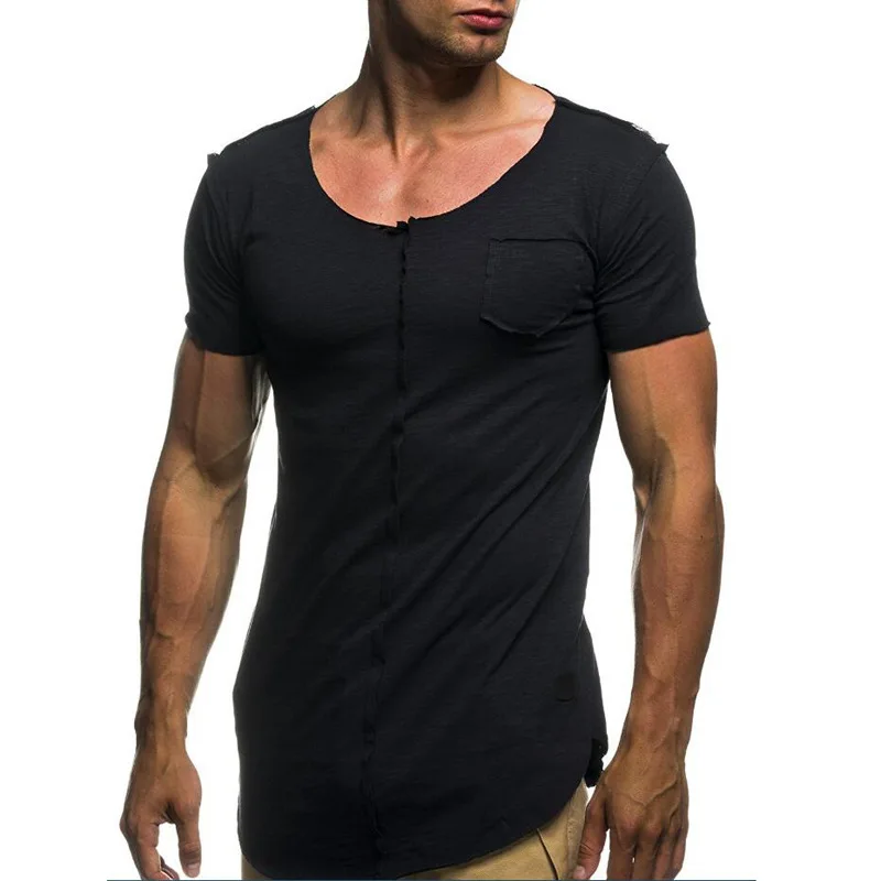 E1249-Summer new men's T-shirts solid color slim trend casual short-sleeved fashion